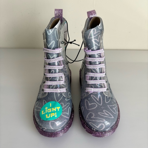 Western Chief Baby/Toddler Girls' Light Up Heart Glitter Rain Boots - Purple - Picture 1 of 8